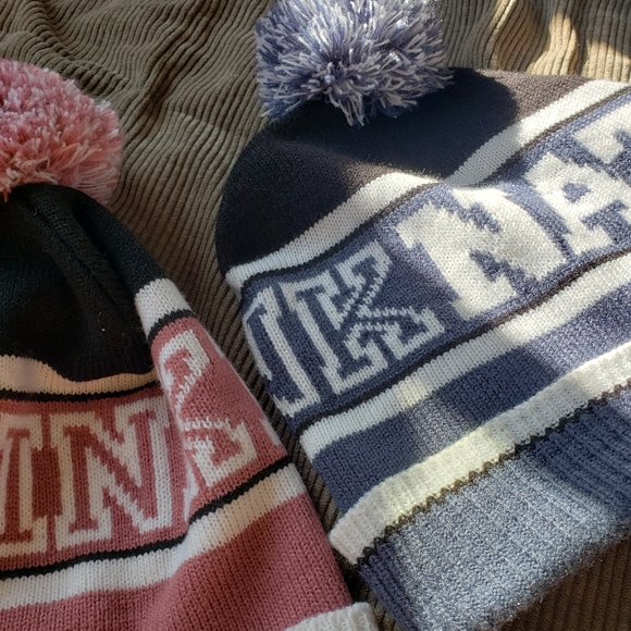 Set: 2 VS PINK Beanies w/ Pom - Picture 2 of 3